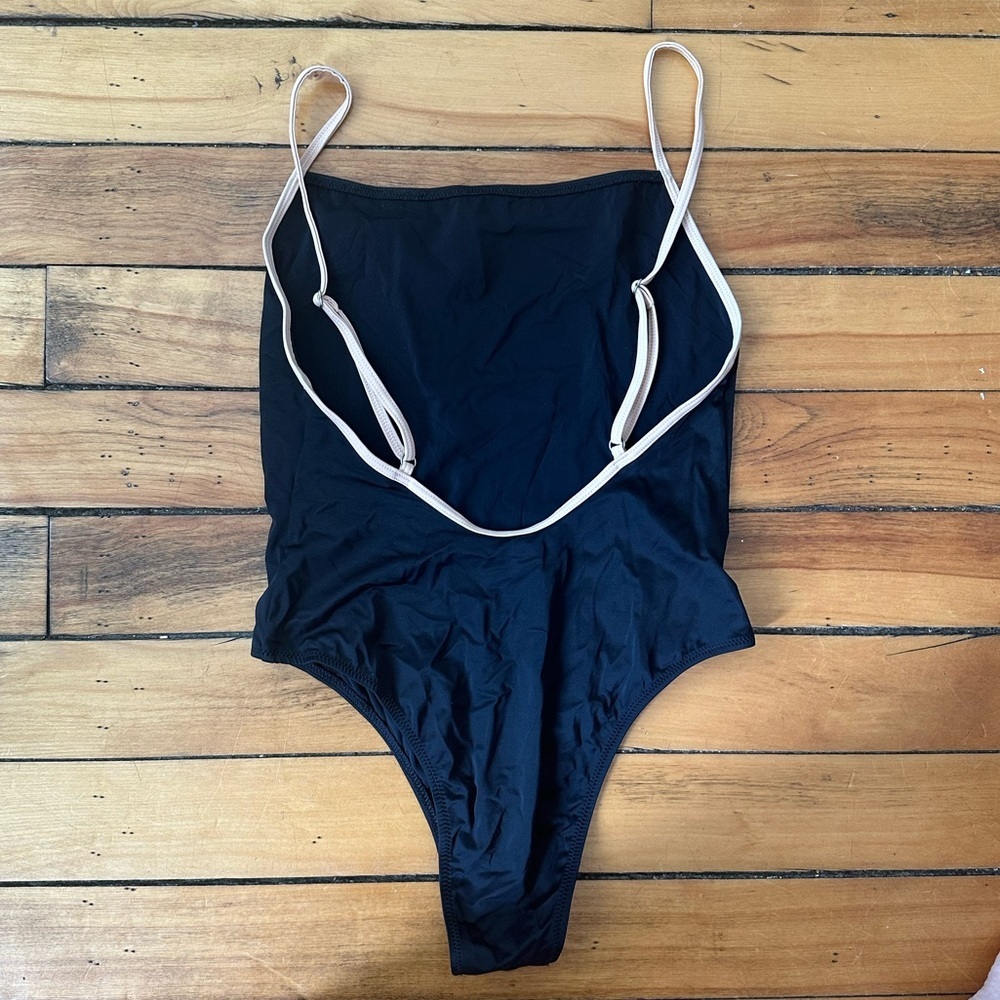 Solid + Striped Black Low Back Swimsuit - image 2